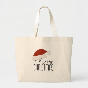 Moderne minimalistische typografie Vrolijk kerstfe Grote Tote Bag