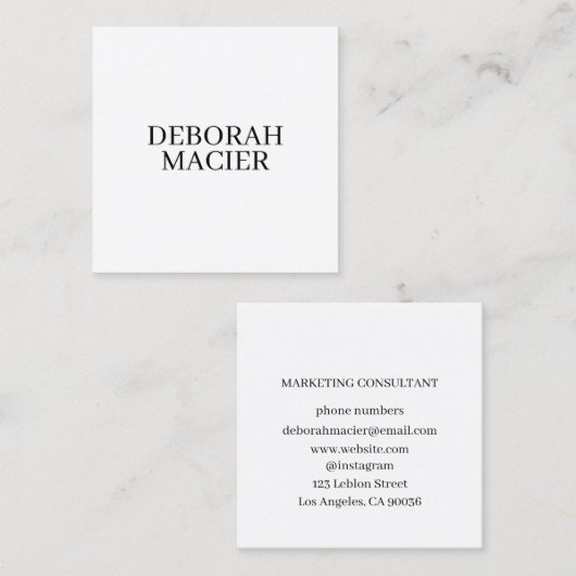Moderne minimalistische typografie Wit Vierkante Visitekaartje (Voorkant / Achterkant)