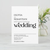 Moderne minimalistische typografie Witte bruiloft Kaart (Staand voorkant)