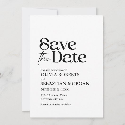 Moderne minimalistische typografie Witte bruiloft Save The Date (Voorkant)