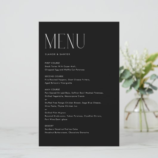 Moderne minimalistische typografie Zwart Menu Kaar (Staand voorkant)