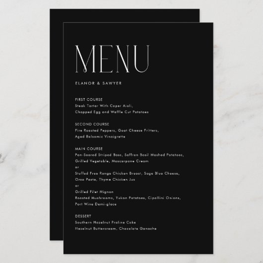 Moderne minimalistische typografie Zwart Menu Kaar (Voorkant / Achterkant)