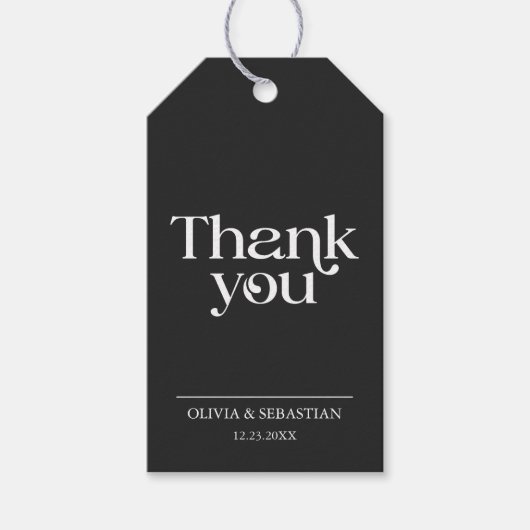 Moderne Minimalistische Typografie Zwarte Bruiloft Cadeaulabel (Voorkant)