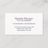 Moderne, minimalistische uitgever van paarse schri visitekaartje (Achterkant)