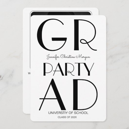 Moderne minimalistische uitnodiging tot Afstuderen (Voorkant / Achterkant)