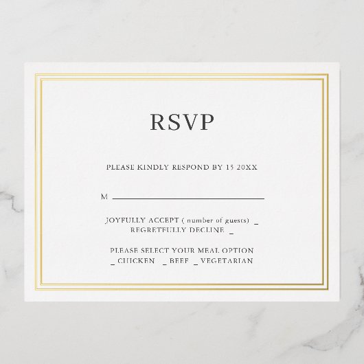 Moderne minimalistische uitnodiging tot Folie RSVP (Voorkant)