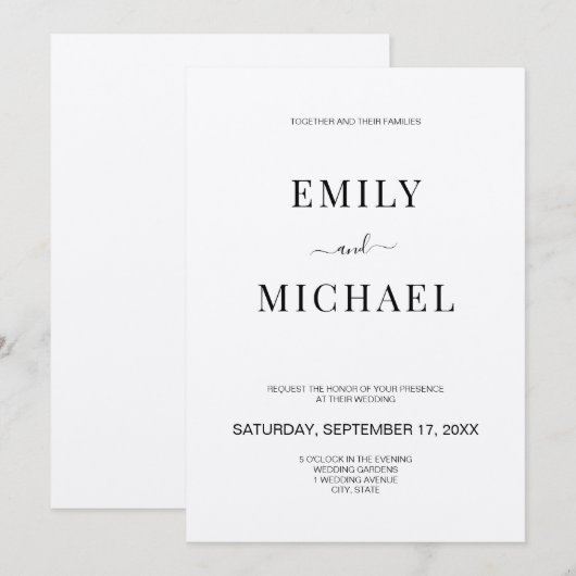 Moderne minimalistische uitnodiging tot huwelijk (Voorkant / Achterkant)