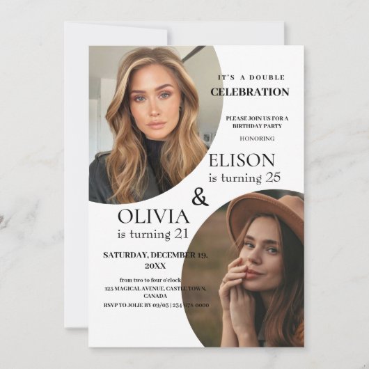 Moderne Minimalistische Uitnodiging Twee Foto's Du (Voorkant)