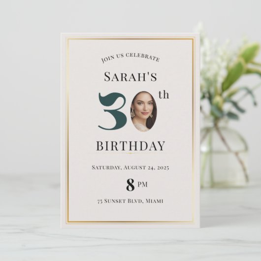 Moderne minimalistische uitnodiging van 30e verjaa (Staand voorkant)
