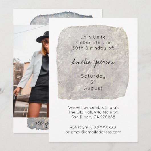 Moderne minimalistische uitnodiging van 30e verjaa (Voorkant / Achterkant)