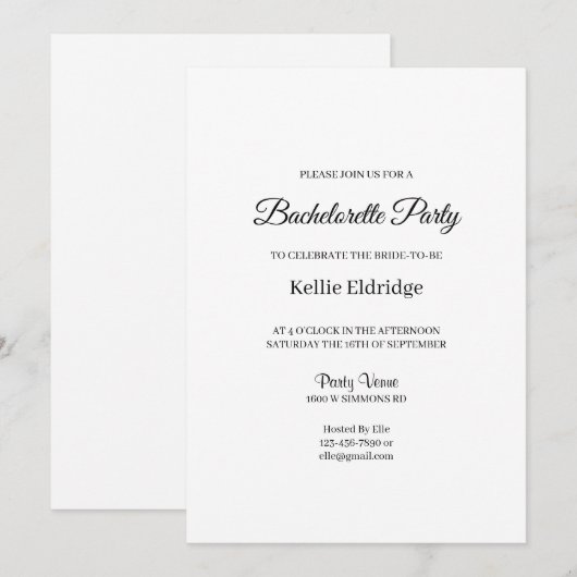 Moderne minimalistische uitnodiging van de Bachelo (Voorkant / Achterkant)