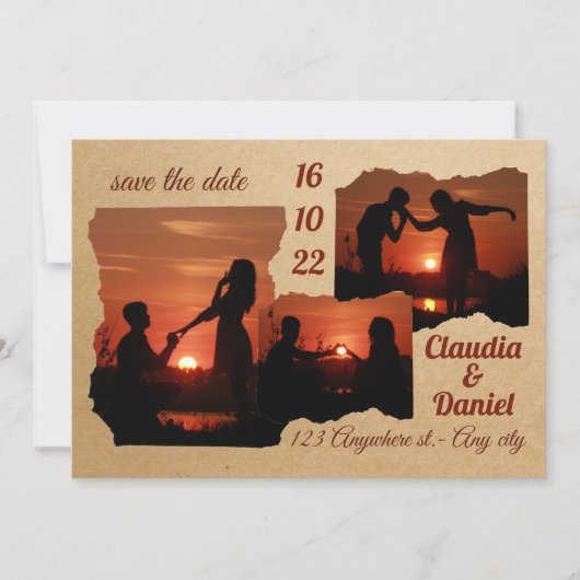 Moderne minimalistische uitnodiging voor 3 fotobru (Voorkant)