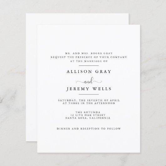 Moderne minimalistische uitnodiging voor bruiloft (Voorkant / Achterkant)