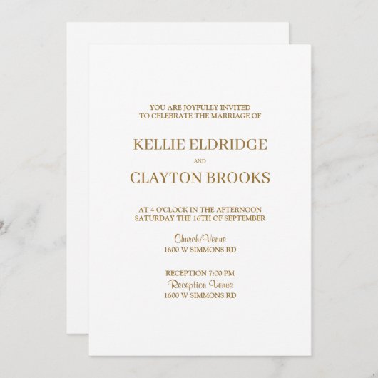 Moderne minimalistische uitnodiging voor bruiloft (Voorkant / Achterkant)