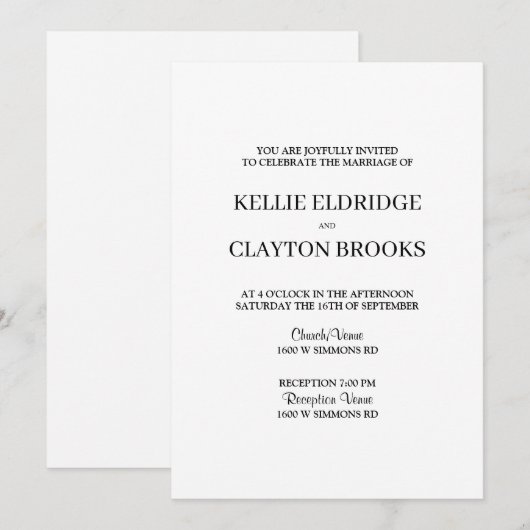 Moderne minimalistische uitnodiging voor bruiloft (Voorkant / Achterkant)