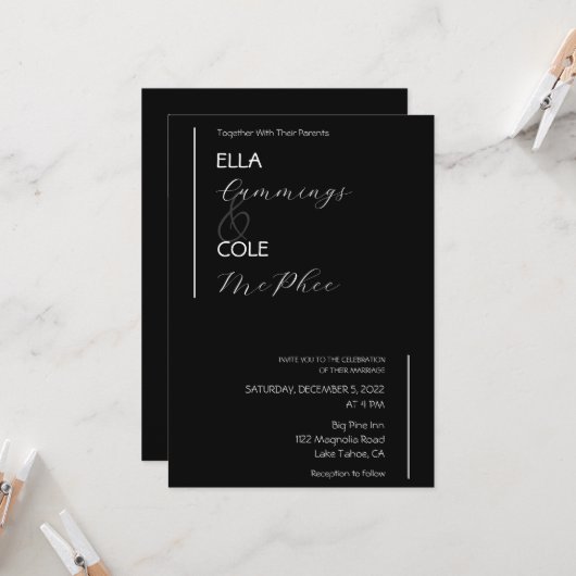 Moderne minimalistische uitnodiging voor bruiloft (Voorkant / Achterkant in situ)