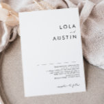 Moderne minimalistische uitnodiging voor bruiloft<br><div class="desc">Deze Moderne minimalistische trouwuitnodiging is perfect voor je lelijke boho bruiloft. Het eenvoudige, unieke abstracte ontwerp dat vergezeld gaat van een hedendaags, minimaal script en een wit en zwart kleurenpalet geeft dit product een gevoel van elegante formele luxe terwijl het simplistische, chic bohemen blijft. Houd het zoals is, of verkies...</div>