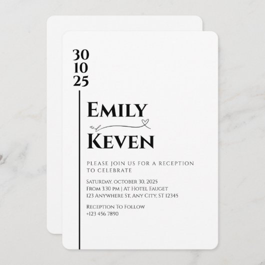 Moderne minimalistische uitnodiging voor bruiloft (Voorkant / Achterkant)