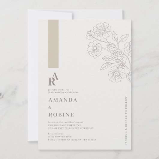 Moderne minimalistische uitnodiging voor bruiloft (Achterkant)