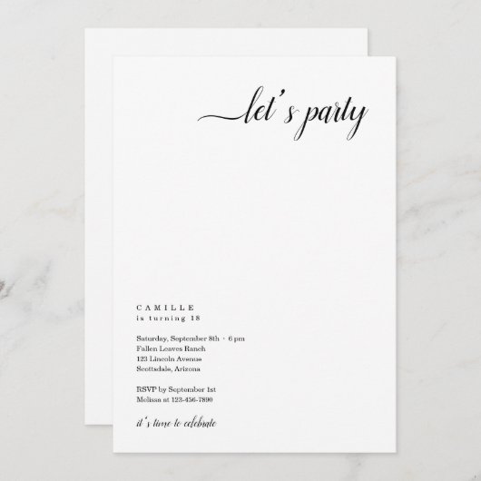 Moderne & Minimalistische Uitnodiging voor een Fee (Voorkant / Achterkant)