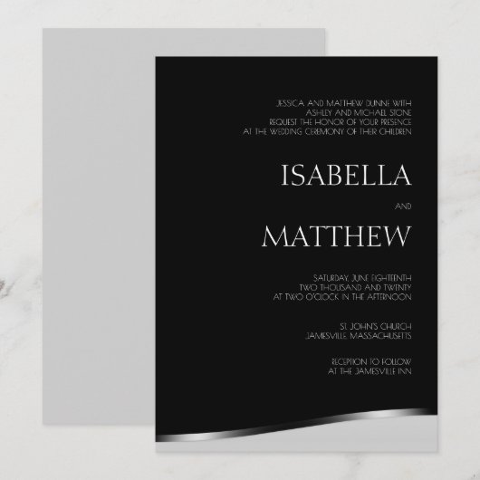 Moderne minimalistische uitnodiging voor een zwart (Voorkant / Achterkant)