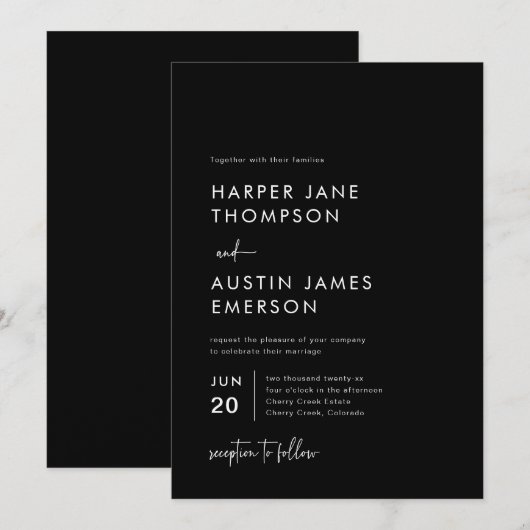 Moderne minimalistische uitnodiging voor eenvoudig (Voorkant / Achterkant)