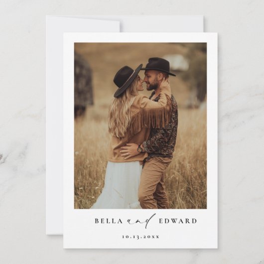 Moderne minimalistische uitnodiging voor fotowedde (Achterkant)