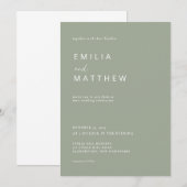 Moderne minimalistische uitnodiging voor groen huw (Voorkant / Achterkant)