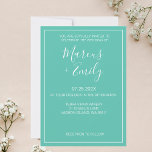 Moderne minimalistische uitnodiging voor het huwel<br><div class="desc">De ,  moderne,  minimalistische en trendy trouwuitnodiging is voorzien van een aqua blue achtergrond (Pantone's kleurenpluim uit 2022 "Cascade") met witte aanpasbare tekstblokken in moderne lettertypen</div>