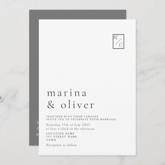 Moderne minimalistische uitnodiging voor weddensch (Voorkant / Achterkant)