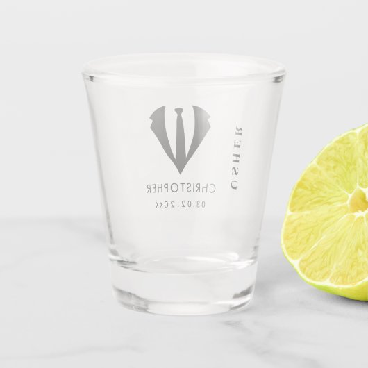 Moderne minimalistische Usher naam bruiloft cadeau Shot Glas (Achterkant)