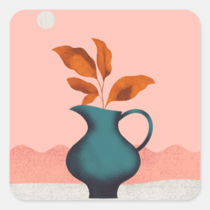 Moderne minimalistische vaas met bladeren Art Prin Vierkante Sticker
