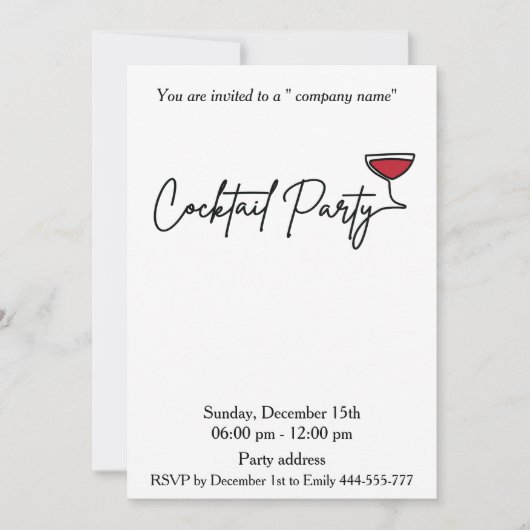 Moderne minimalistische vakantie cocktail party co kaart (Voorkant)