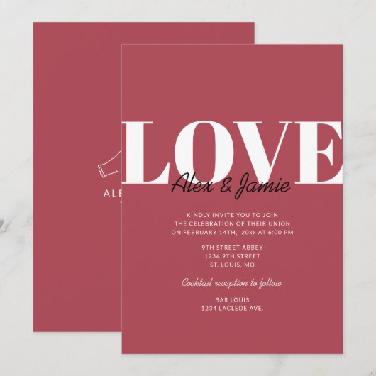 Moderne minimalistische Valentijn LOVE Wedding Kaart (Voorkant / Achterkant)