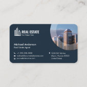 Moderne minimalistische vastgoedfoto donkerblauw visitekaartje (Voorkant)