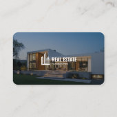 Moderne minimalistische vastgoedfoto donkerblauw visitekaartje (Achterkant)