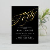 Moderne minimalistische veertig zwart goud 40e ver folie uitnodiging (Staand Voorkant)