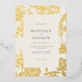 Moderne minimalistische vergulde bloemenbruiloft folie uitnodiging (Voorkant)