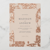 Moderne minimalistische vergulde Roos gouden bloem Folie Uitnodiging (Voorkant)