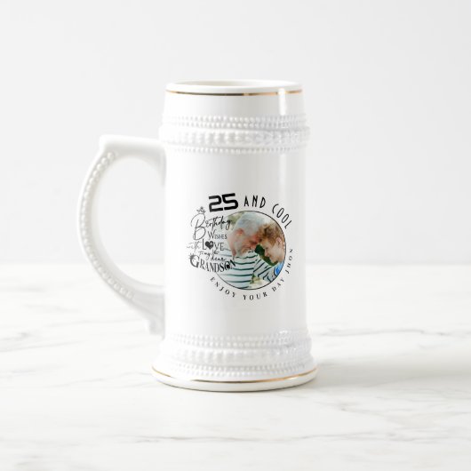 Moderne Minimalistische Verjaardag Kleinzoon Bierpul (Links)