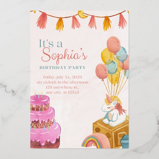 Moderne minimalistische verjaardagsuitnodiging Kaa Folie Uitnodiging (Voorkant)