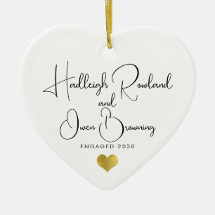 Moderne Minimalistische Verlovings Handgeschreven Keramisch Ornament