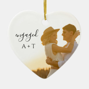 Moderne Minimalistische Verlovingsfoto Keramisch Ornament