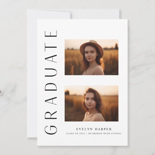 Moderne Minimalistische Verticale 3-Foto Afstudeer Kaart (Voorkant)