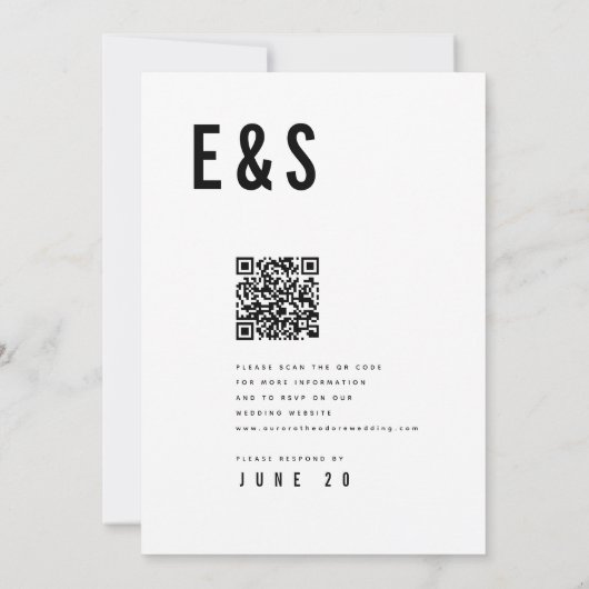 Moderne minimalistische vet monogram QR-code bruil Kaart (Achterkant)