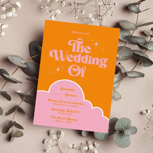 Moderne minimalistische Vibrand Oranje en roze bru Kaart