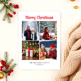 Moderne Minimalistische Vier Foto Collage Kerstmis Feestdagenkaart