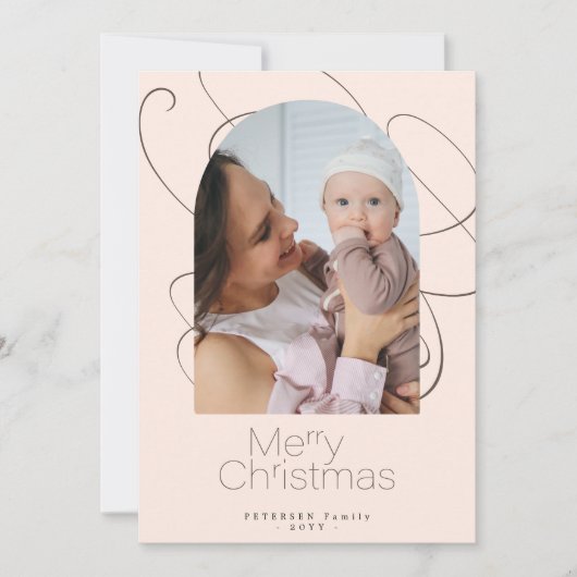 Moderne minimalistische vierfotokerst feestdagenkaart (Voorkant)