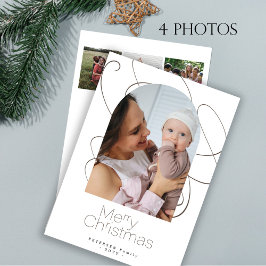 Moderne minimalistische vierfotokerst feestdagenkaart