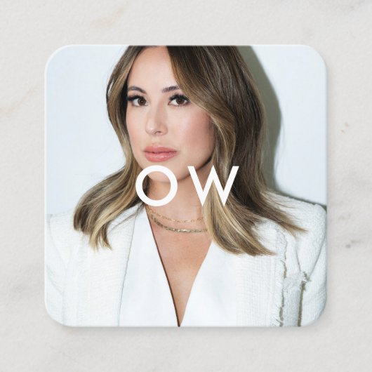 Moderne minimalistische vierkante monogram foto visitekaartje (Voorkant)